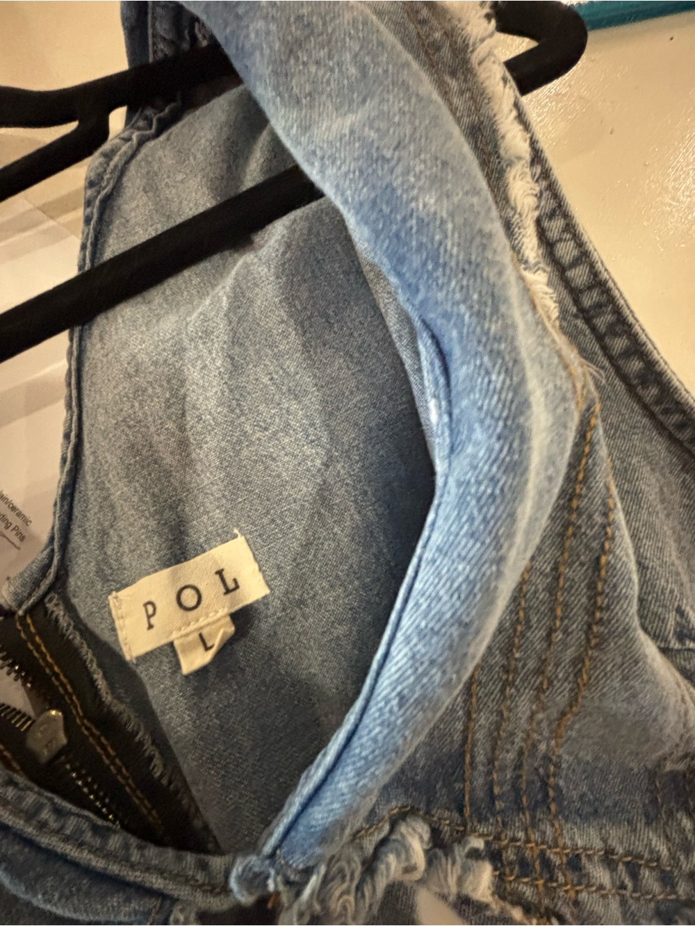 POL Light Blue Denim distressed top - Picture 1 of 5